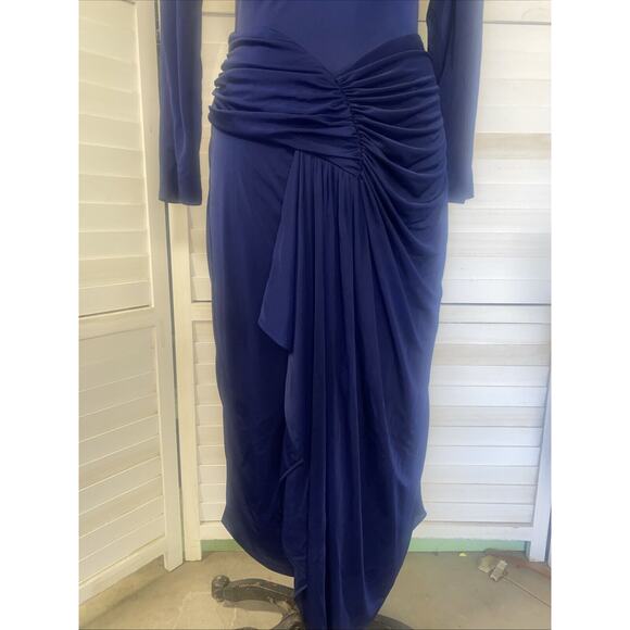 VINTAGE CASADEI 1980s Blue Draped Open Back Long Sleeve Dress Sz Large - Picture 3 of 11